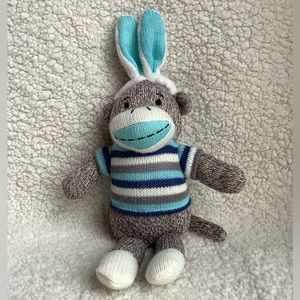 MTY International Co SOCK MONKEY Plush Stuffed Animal w Rabbit Ears Embroidered